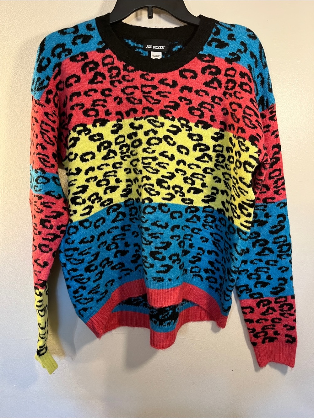 Joe Boxer Multicolor Leopard-Print Crewneck Sweater - Blue/Red/Yellow